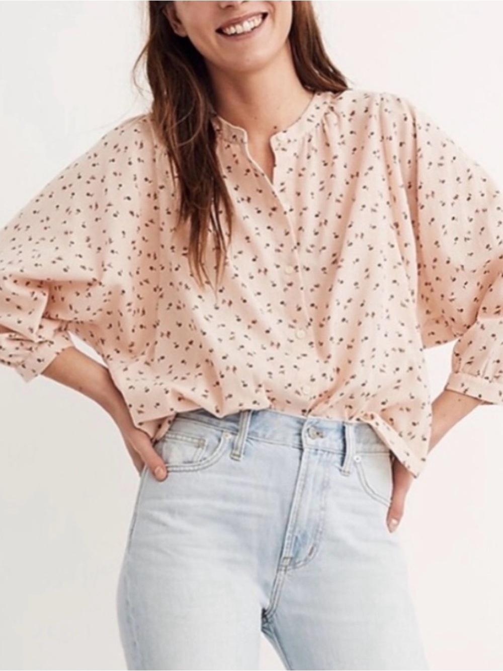 Madewell pink peasant top on delicate floral M